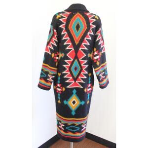 Vtg 90s Black Colorful Southwestern Knit Coatigan Sweater Coat Duster S Mohair